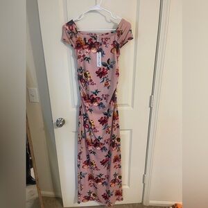 Mother bee maternity long dress floral pink